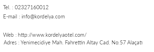 Alaat Kordelya Otel telefon numaralar, faks, e-mail, posta adresi ve iletiim bilgileri